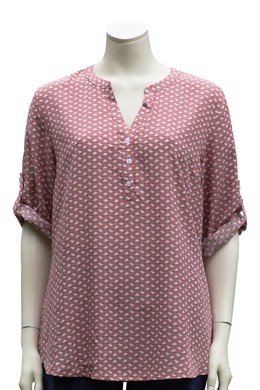 Christy dame skjorte med kinekrave i rosa med mønster - 3/4 ærmer